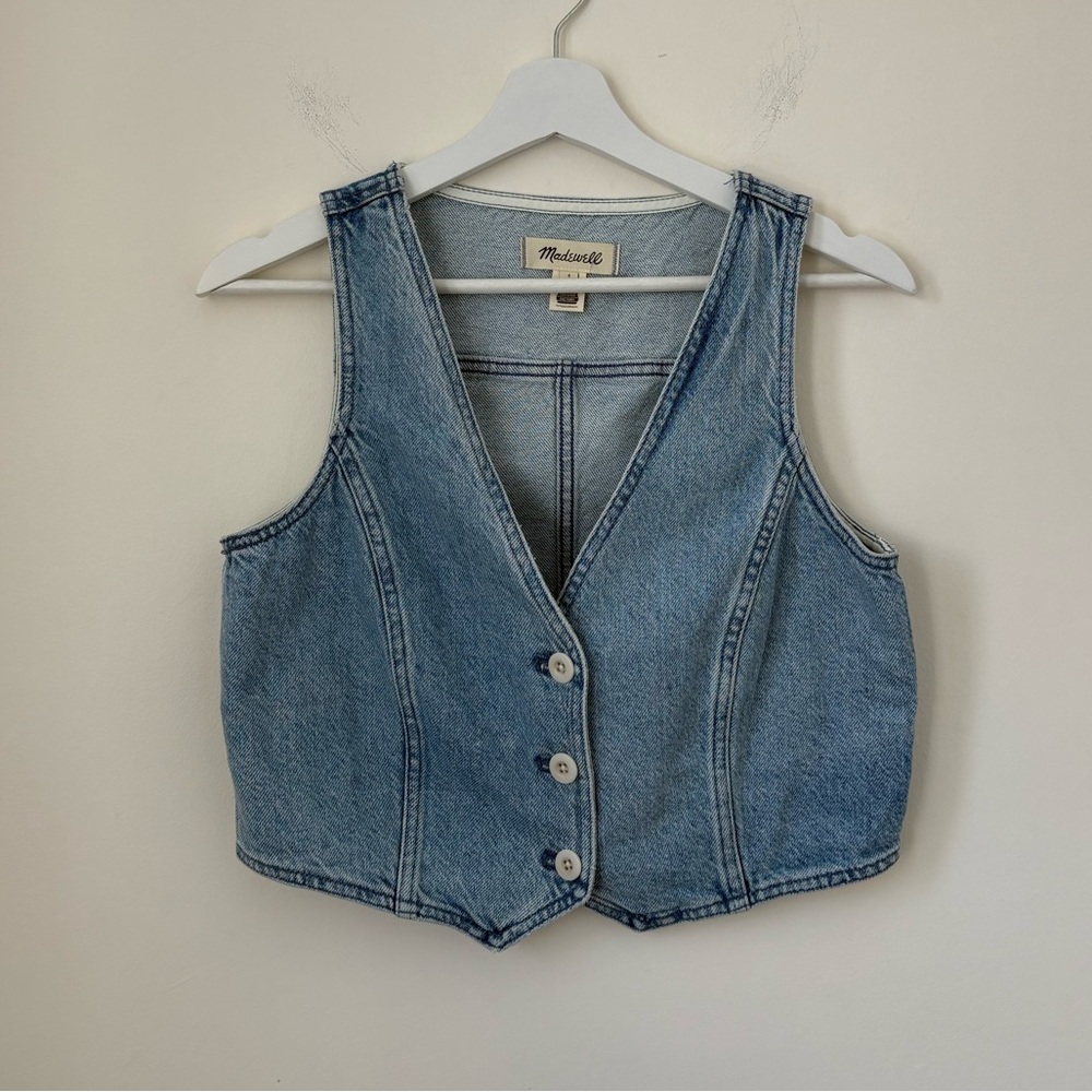 Cotton-Hemp Denim Katrina Crop Vest Top - Picture 3 of 14